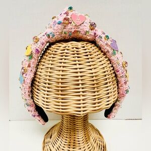 Briana Cannon Conversation Hearts tweed knotted headband with jewels